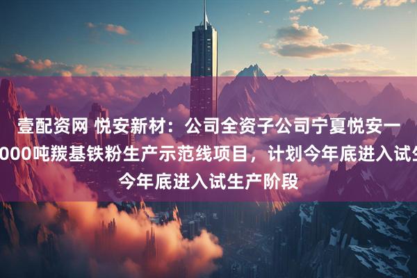 壹配资网 悦安新材：公司全资子公司宁夏悦安一期年产3000吨羰基铁粉生产示范线项目，计划今年底进入试生产阶段